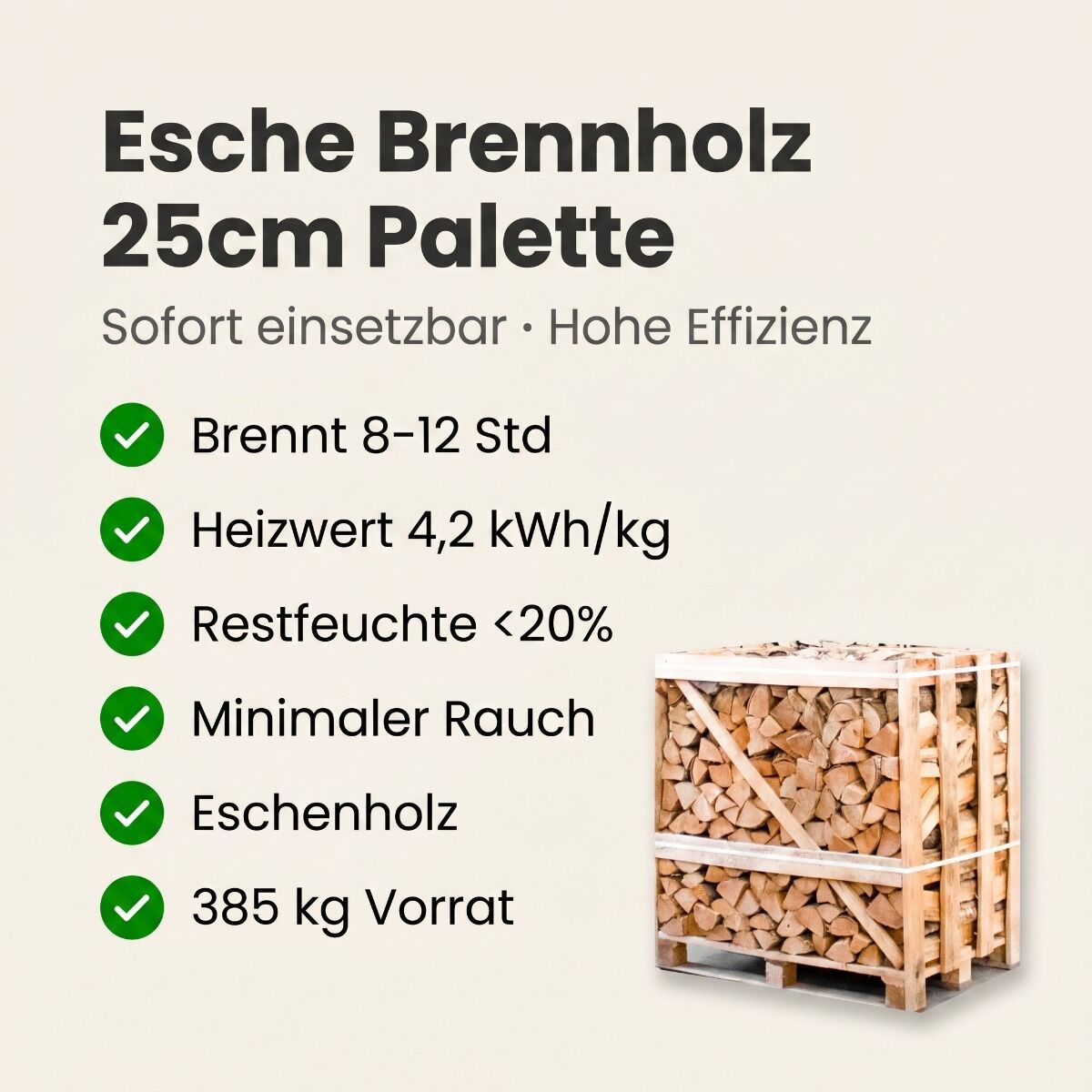 Halbe Palette kammergetrocknetes gespalten Esche Brennholz 25cm – Image 3