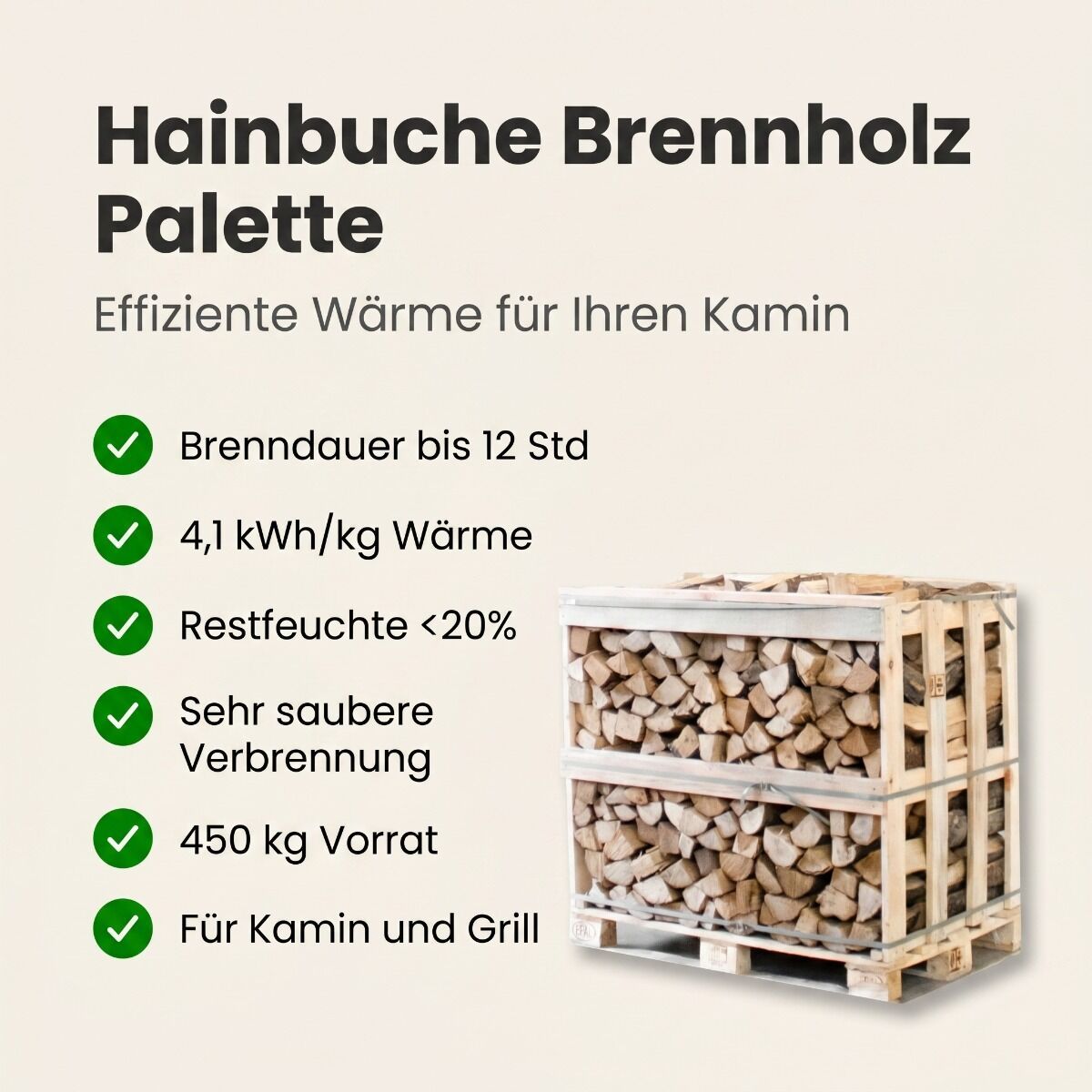 Halbe palette kammergetrocknetes gespalten Hainbuche Brennholz 25cm – Image 3