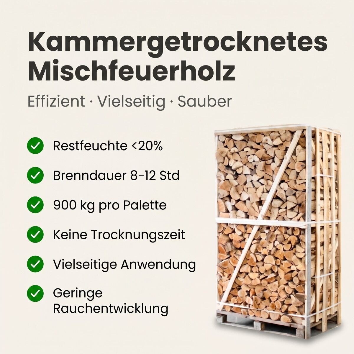 Palette kammergetrocknetes gespalten Birken/Esche Brennholz mischfeuerholz 25cm – Image 3