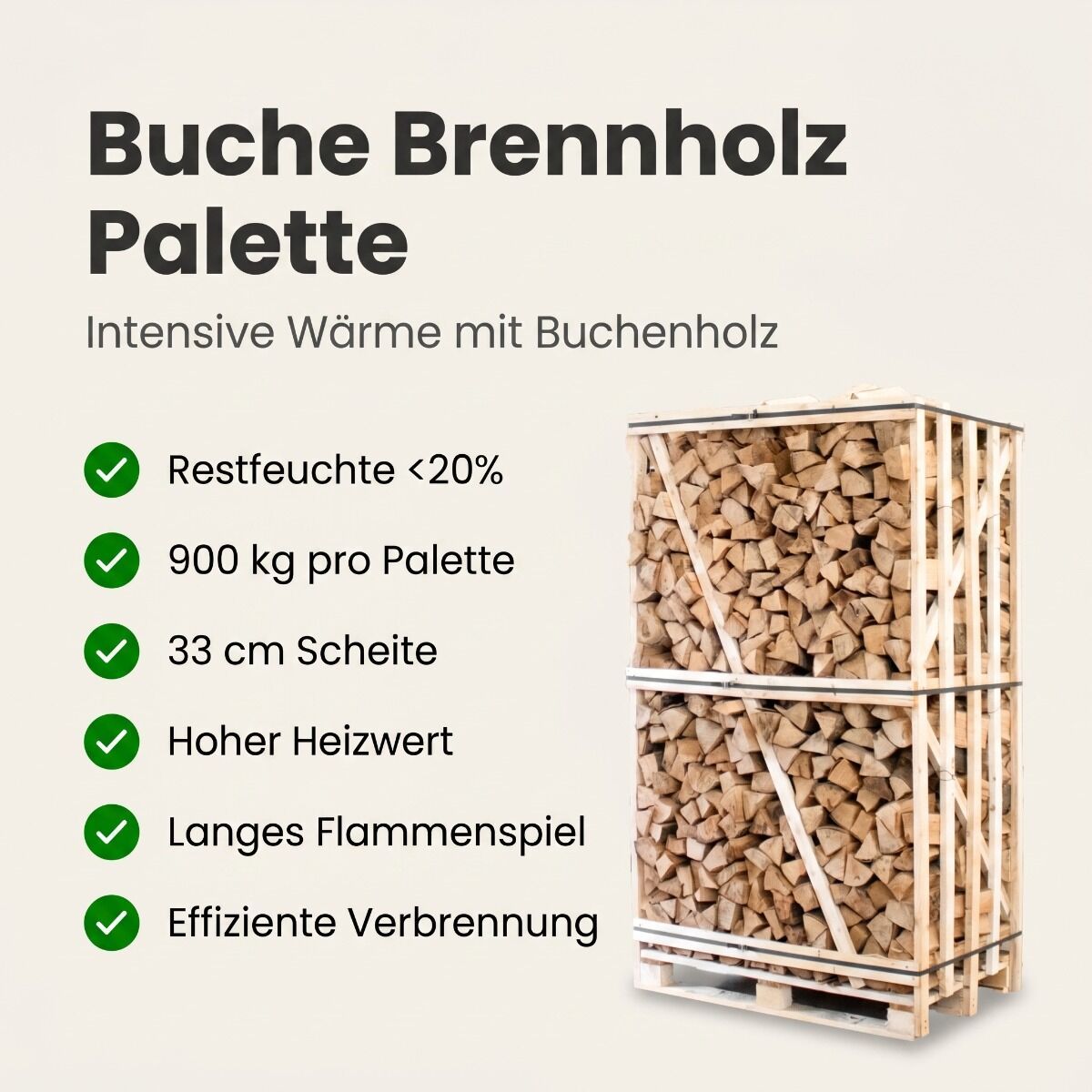 Palette kammergetrocknetes gespalten Buche Brennholz 33cm – Image 3