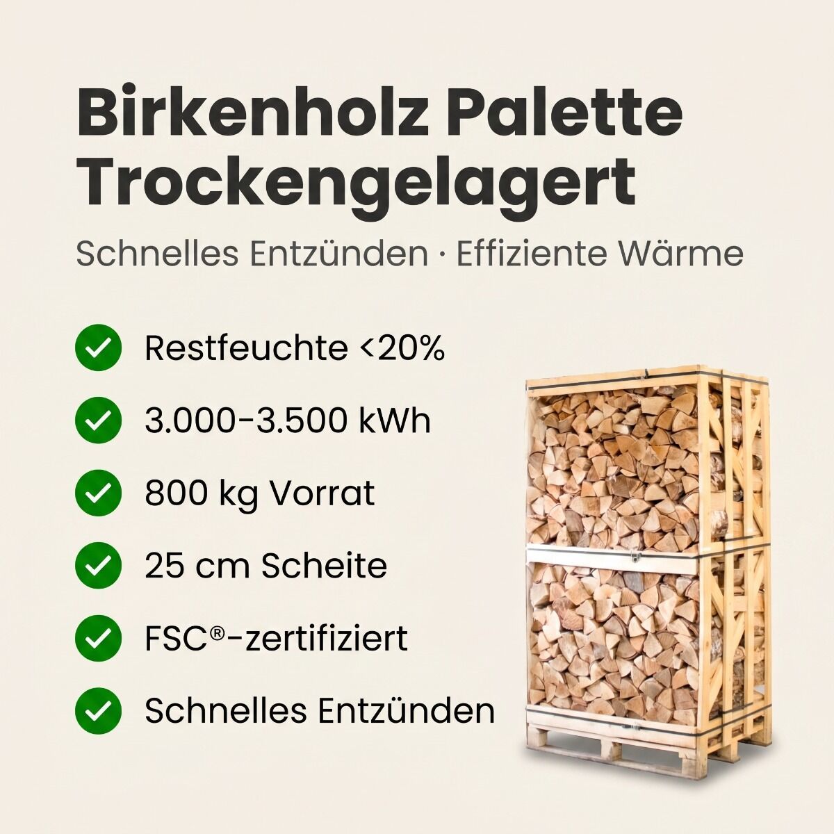 Palette Kammergetrocknetes gespalten Buchen Brennholz 25 cm – Image 3