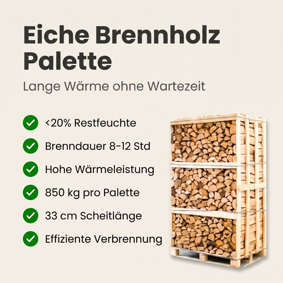Palette kammergetrocknetes gespalten Eiche Brennholz 33cm – Image 3