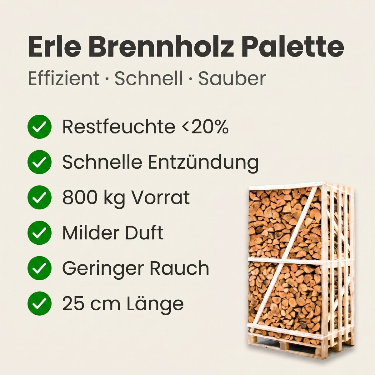 Palette kammergetrocknetes gespalten Erle Brennholz 25cm – Image 3