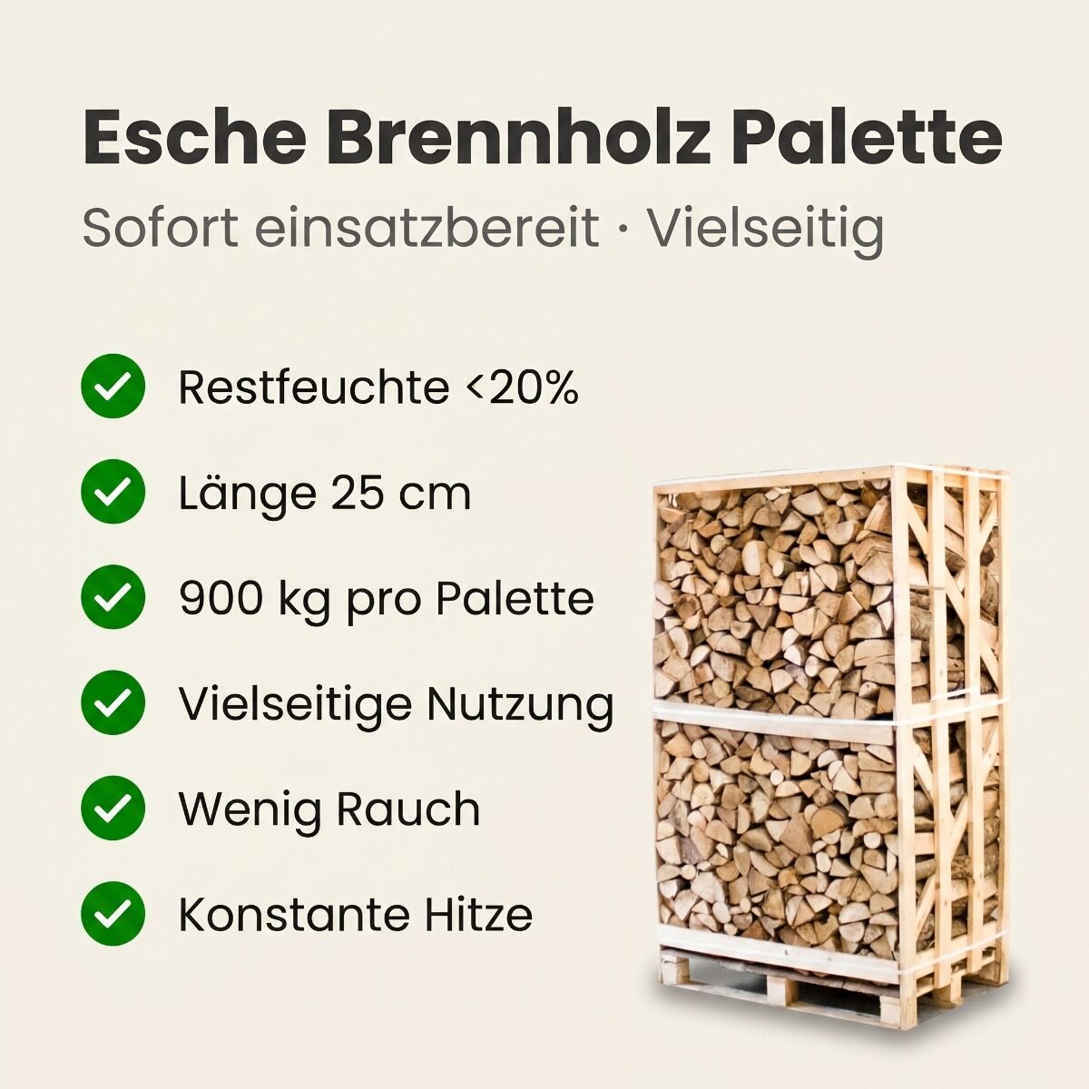 Palette kammergetrocknetes gespalten Esche Brennholz 25cm – Image 3