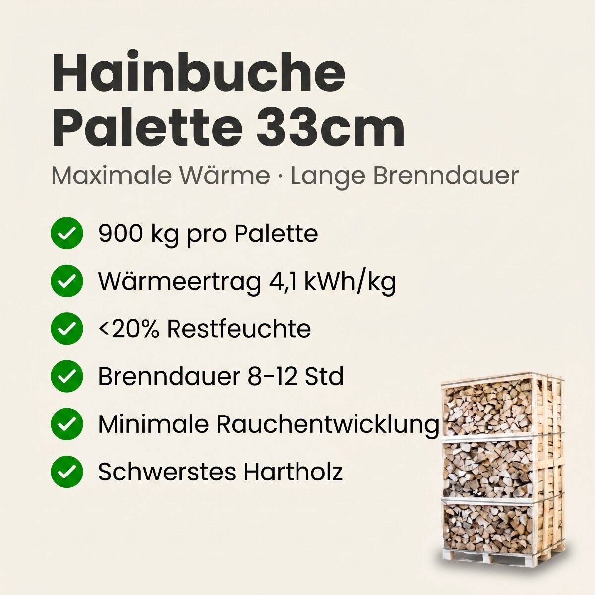 Palette kammergetrocknetes gespalten Hainbuche Brennholz 33cm – Image 3